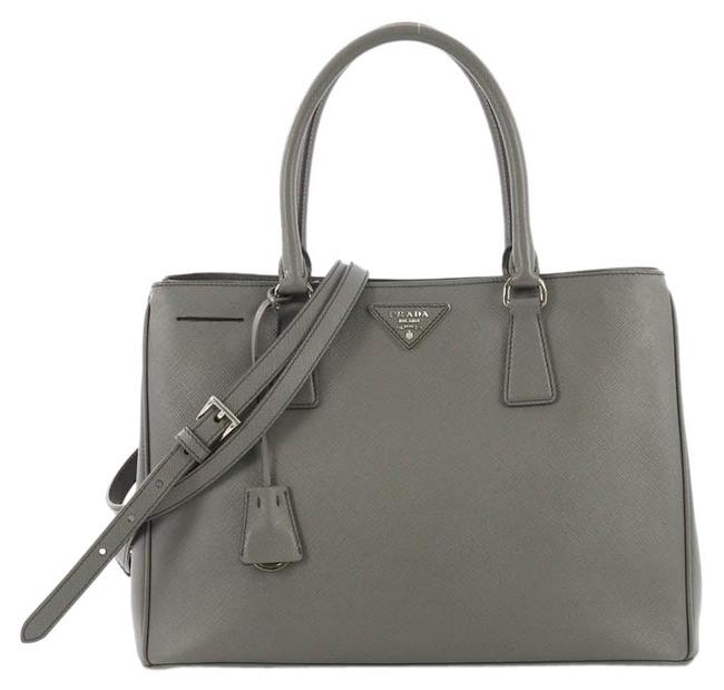 Prada Gardeners Saffiano Medium Gray Leather Tote
