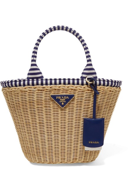 Prada Giardiniera Neutral Blue Wicker Leather Tote