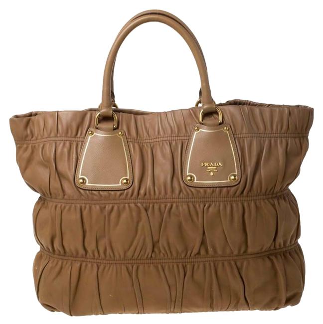 Prada Gathered Tan Leather Tote