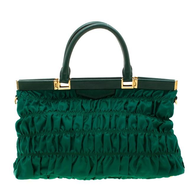 Prada Gauffre Gold Green Leather Tote