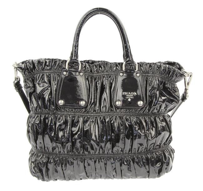 Prada Gauffre Medium Black Patent Leather Tote
