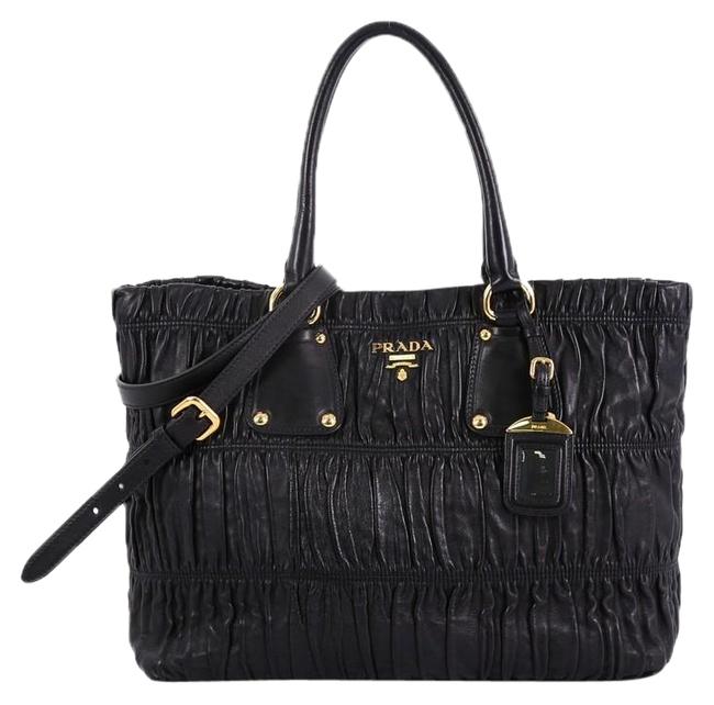 Prada Gaufre Convertible Nappa Medium Black Leather Tote