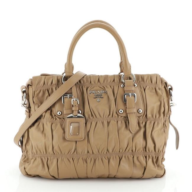 Prada Gaufre Convertible Nappa Medium Brown Leather Tote