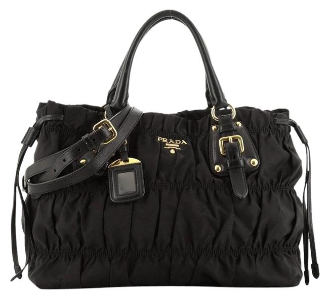 Prada Gaufre Convertible Tessuto Medium Black Fabric Leather Tote