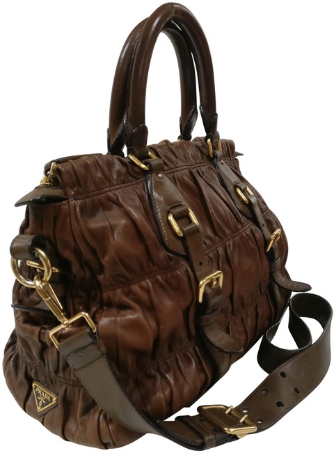 Prada Gaufre Nappa Cross Body Brown Leather Tote