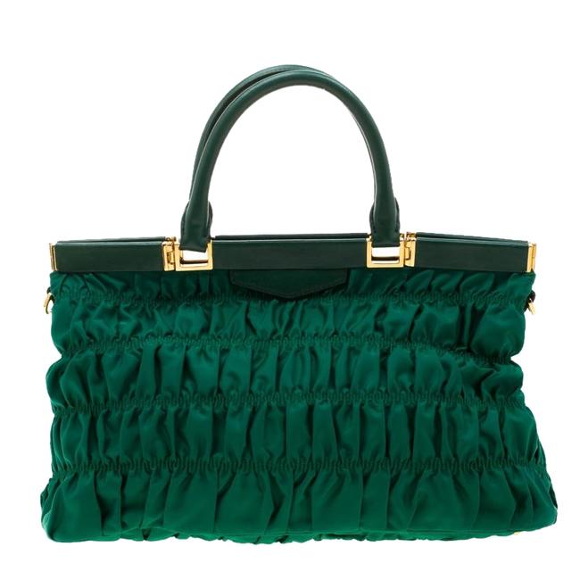 Prada Gaufre Tessuto Green Nylon and Leather Tote