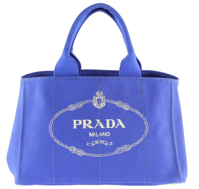 Prada Giardiniera Blue Canvas Tote