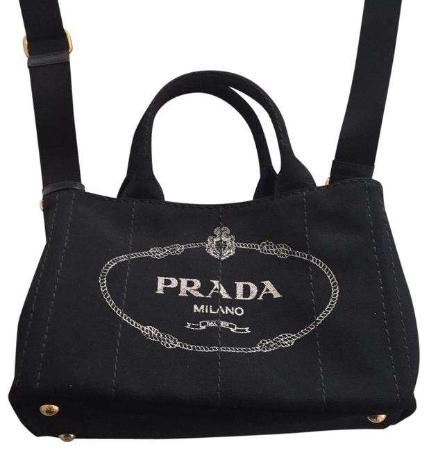Prada Giardiniera Printed Black Canvas Tote