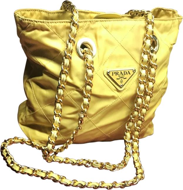 Prada Gold Chain Yellow Nylon Tote