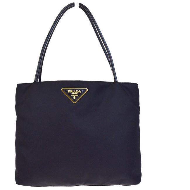 Prada Gold Logo Black Nylon Tote
