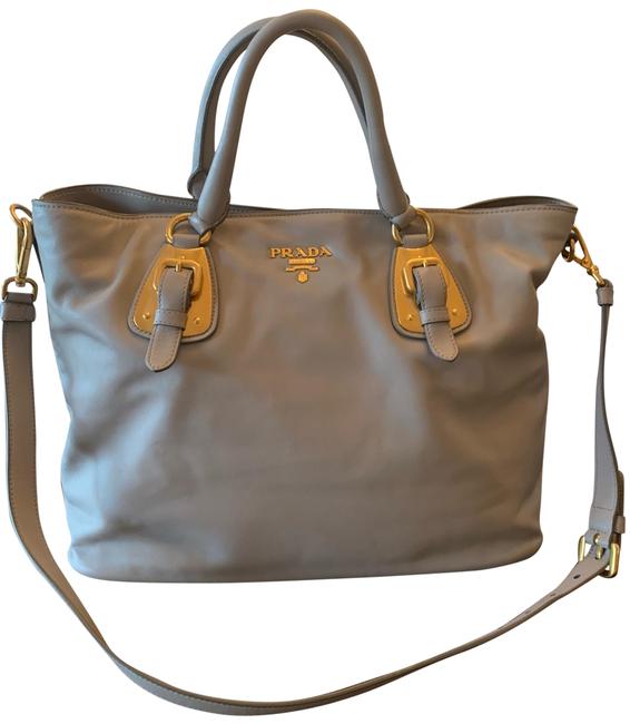 Prada Shopping Soft Calf Pomice Gray Calfskin Leather Tote