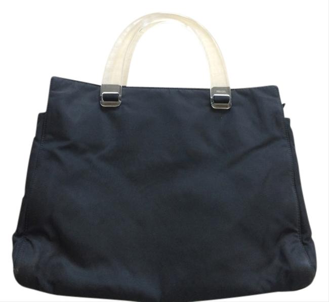 Prada Handbag Black and Clear Canvas Plastic Tote