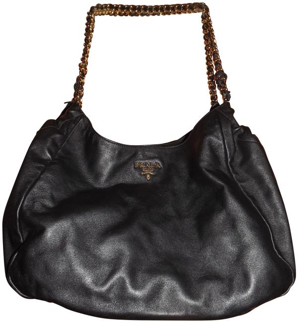 Prada Huge Chain Handle Black Leather Tote