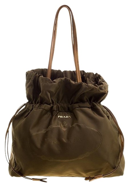Prada Khaki Drawstring Brown Nylon Tote