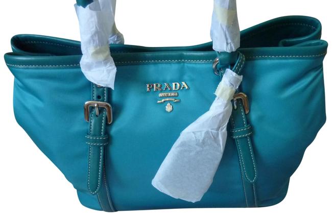 Prada Lady Logo Blue Nylon Tote