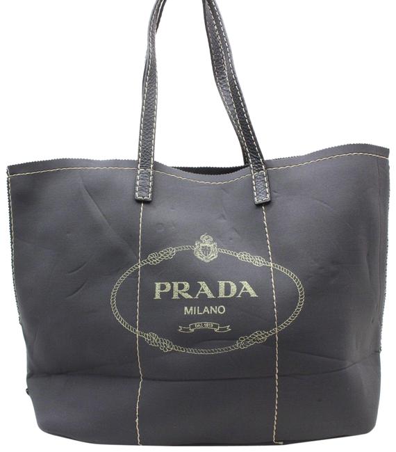 Prada Large Charcoal Logo Shopper 869047 Grey Neoprene Tote