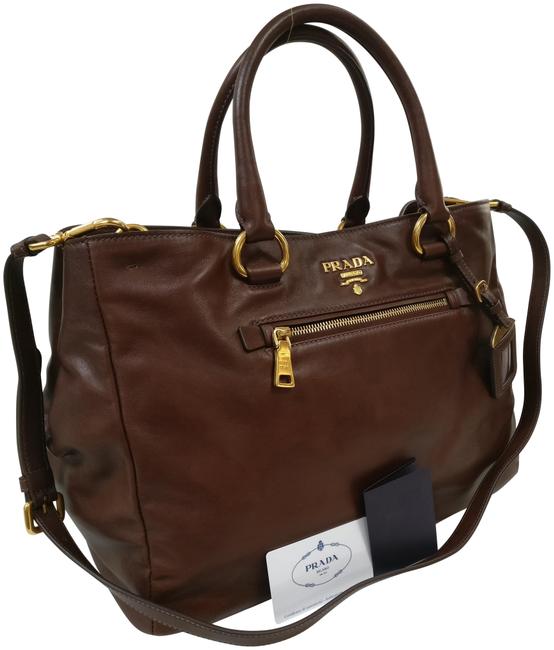 Prada Large Cross Body Brown Leather Tote