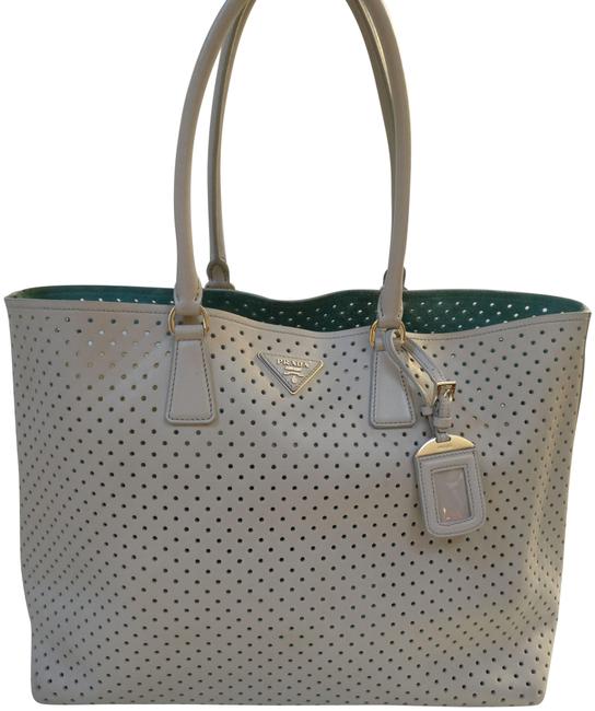 Prada Bag Large Perforated Gray Leather Tote