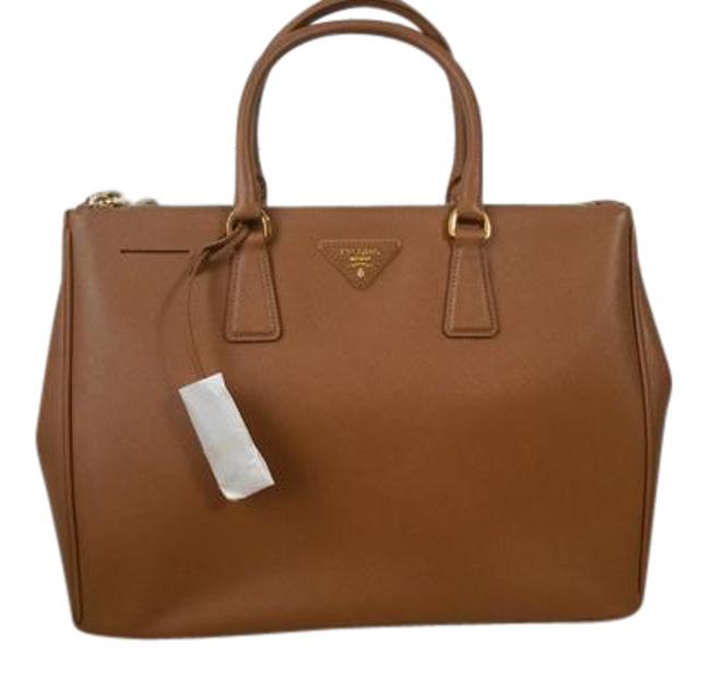 Prada Large Saffiano Camel Calfskin Leather Tote