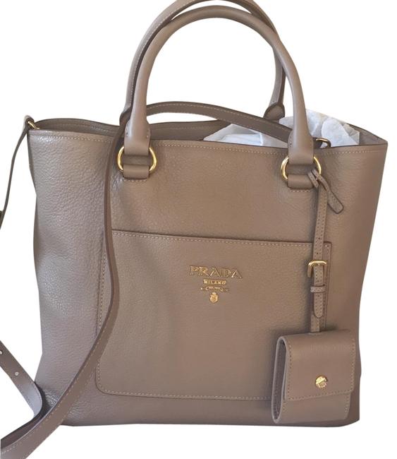 Prada Vitello Daino Bag Large North south Beige Calfskin Leather Tote