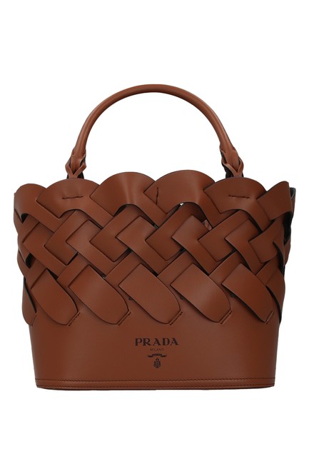 Prada Large Woven Brown Leather Tote