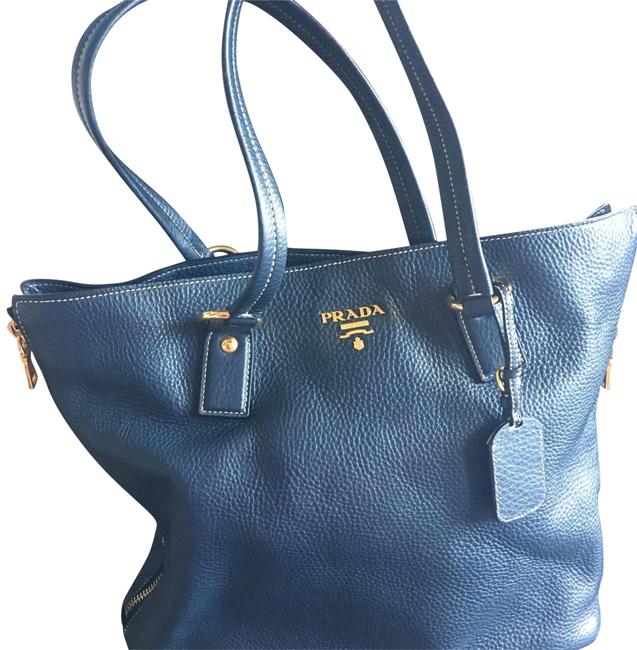 Prada Large Zip Blue Lambskin Leather Tote