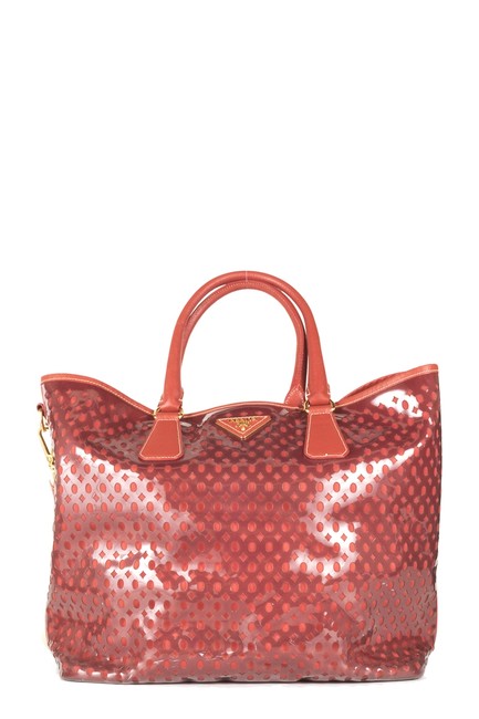 Prada Laser Cut Saffiano trimmed Red Leather Tote
