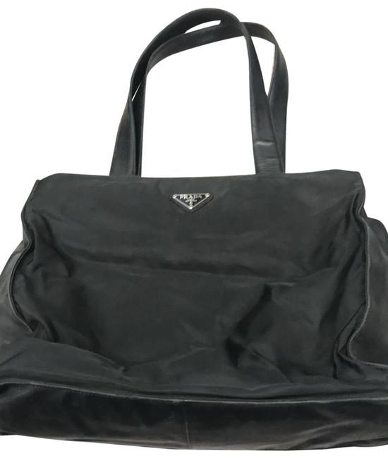 Prada Leather Handles and Leather Bottom Black Tote
