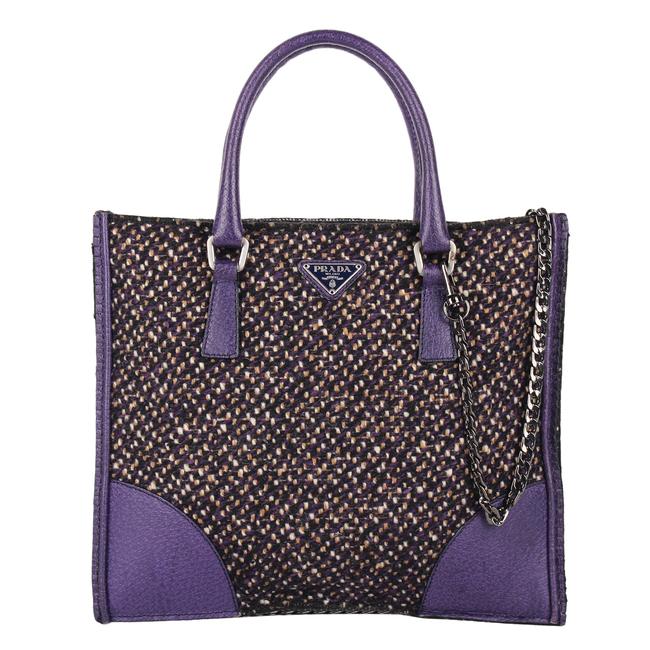 Prada Leather Trim 8490 Purple Tweed Tote