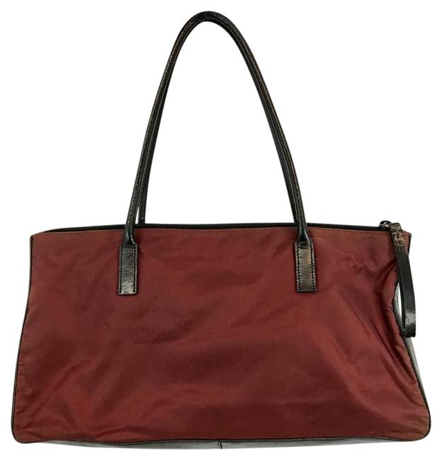 Prada Bag Leather Trim Burgundy Nylon Tote