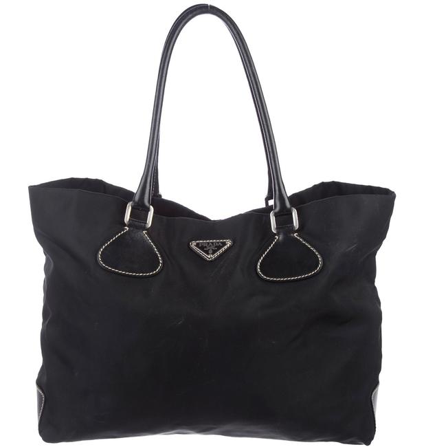 Prada Leather Trimmed Black Nylon Tote