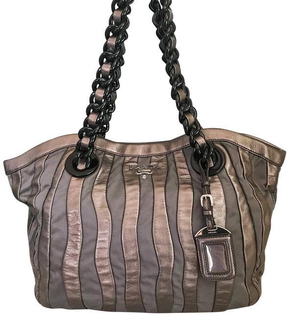 Prada Leather Waves Gray Nylon Tote