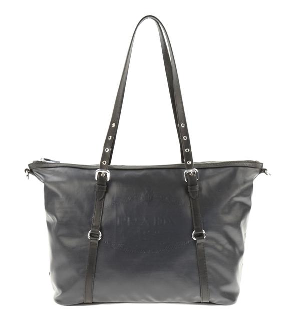 Prada Logo Black Coated Canvas Tote