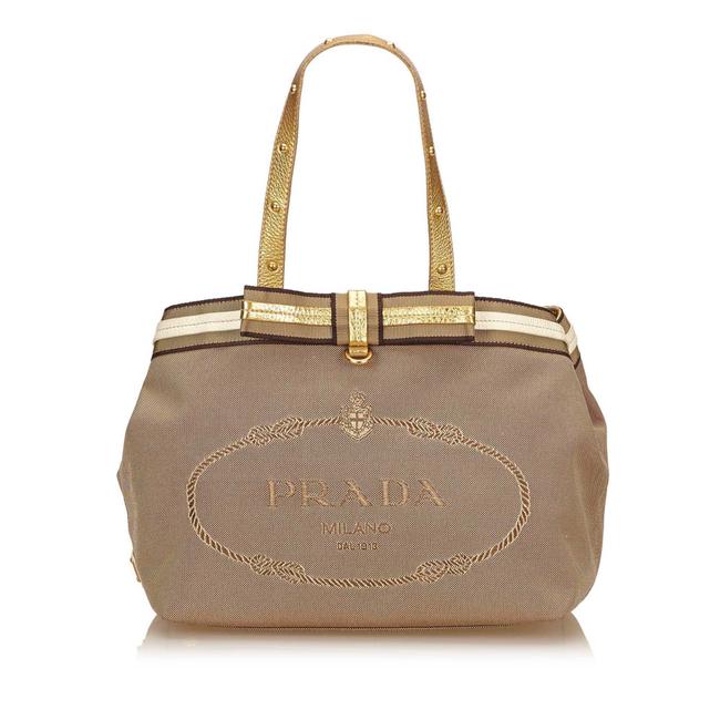 Prada W Logo Bow EW Beige Canvas Tote