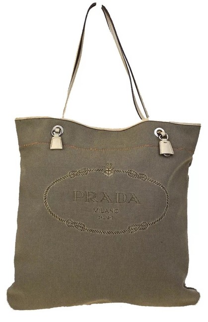 Prada Logo Tan Canvas Tote