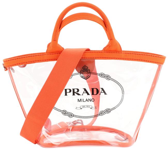 Prada Logo Clear Orange Pvc Tote