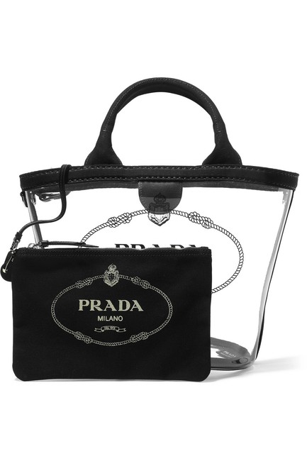 Prada Bag Logo Printed Canvas Trimmed Pvc Clear Tote