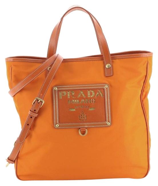 Prada Logo Tessuto Medium Orange Nylon Tote