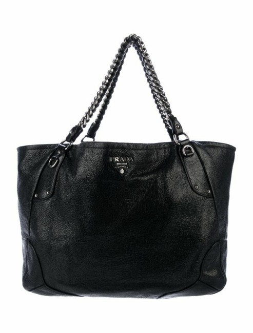 Prada Lux Cervo Chain Black Leather Tote