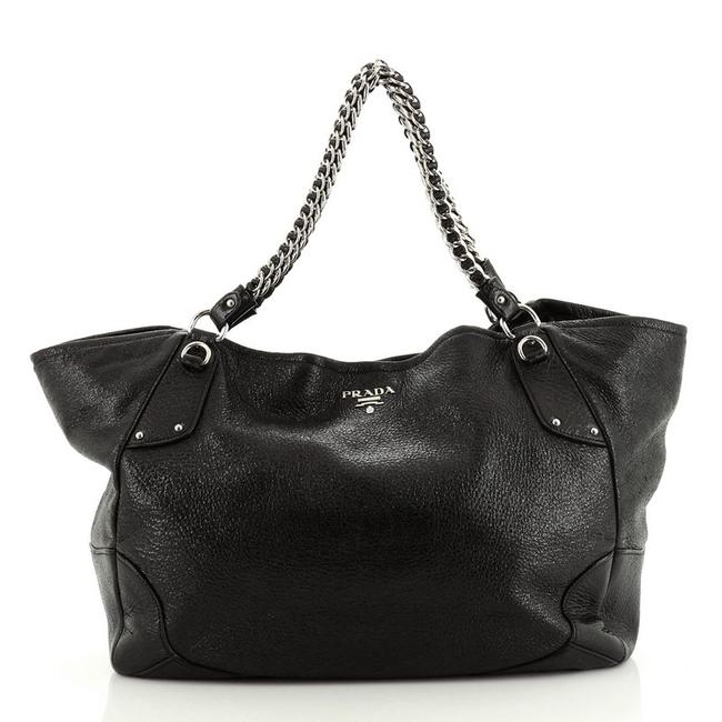 Prada Lux Chain Cervo Large Black Leather Tote