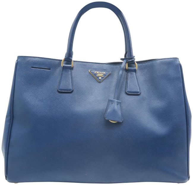 Prada Lux Large Saffiano Blue Calfskin Leather Tote