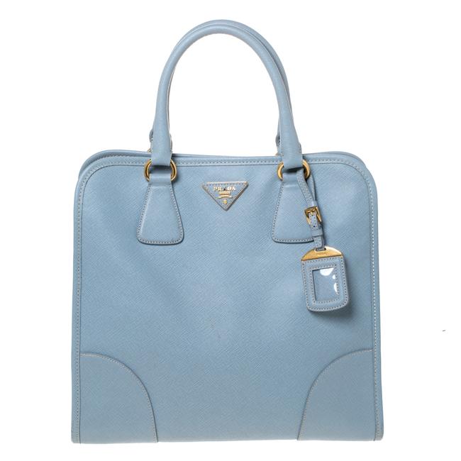 Prada Lux Light Saffiano Blue Leather Tote