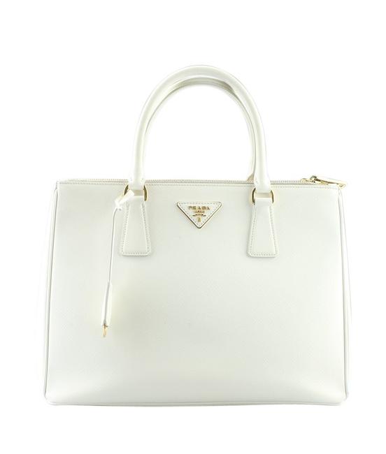 Prada Lux Medium Saffiano 165376 White Leather Tote