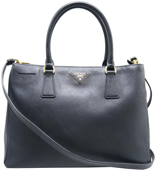 Prada Lux Medium Saffiano Top Handle Leather Black Calfskin Tote