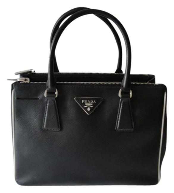 Prada Bag Lux New White Saffiano Satchel Black Leather Tote