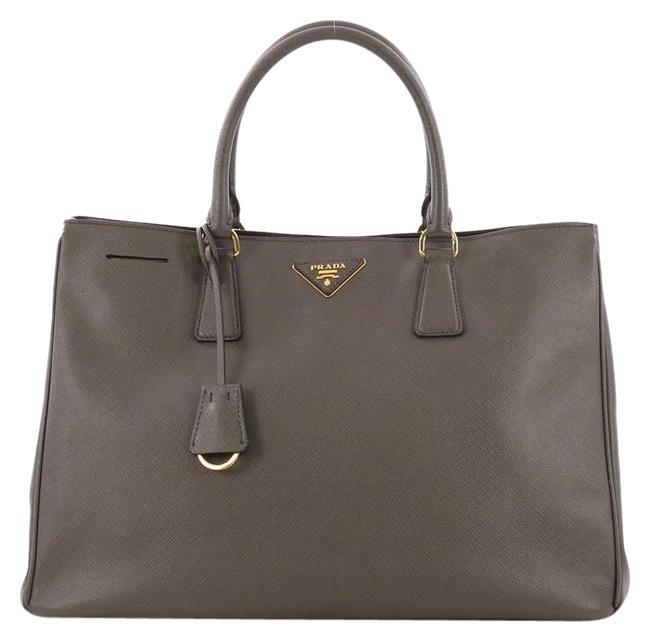 Prada Open Lux Saffiano Large Taupe Leather Tote