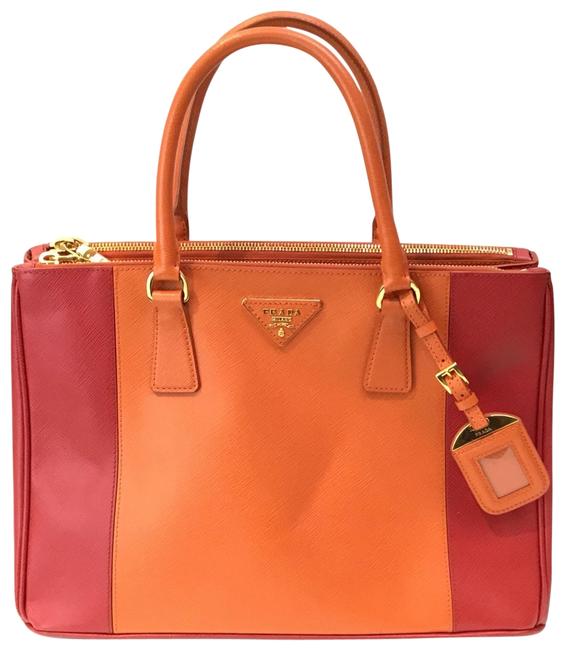 Prada Lux Orange Saffiano Orange Cherry Textured Leather Tote