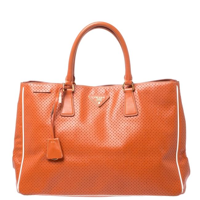 Prada Lux Perforated Saffiano Large Gardeners Orange Leather Tote