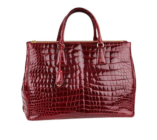 Prada Lux Rare Red Crocodile Skin Leather Tote