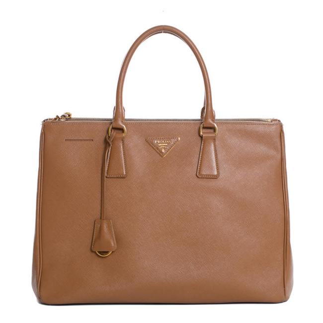 Prada Lux Saffiano Medium Brown Patent Leather Tote